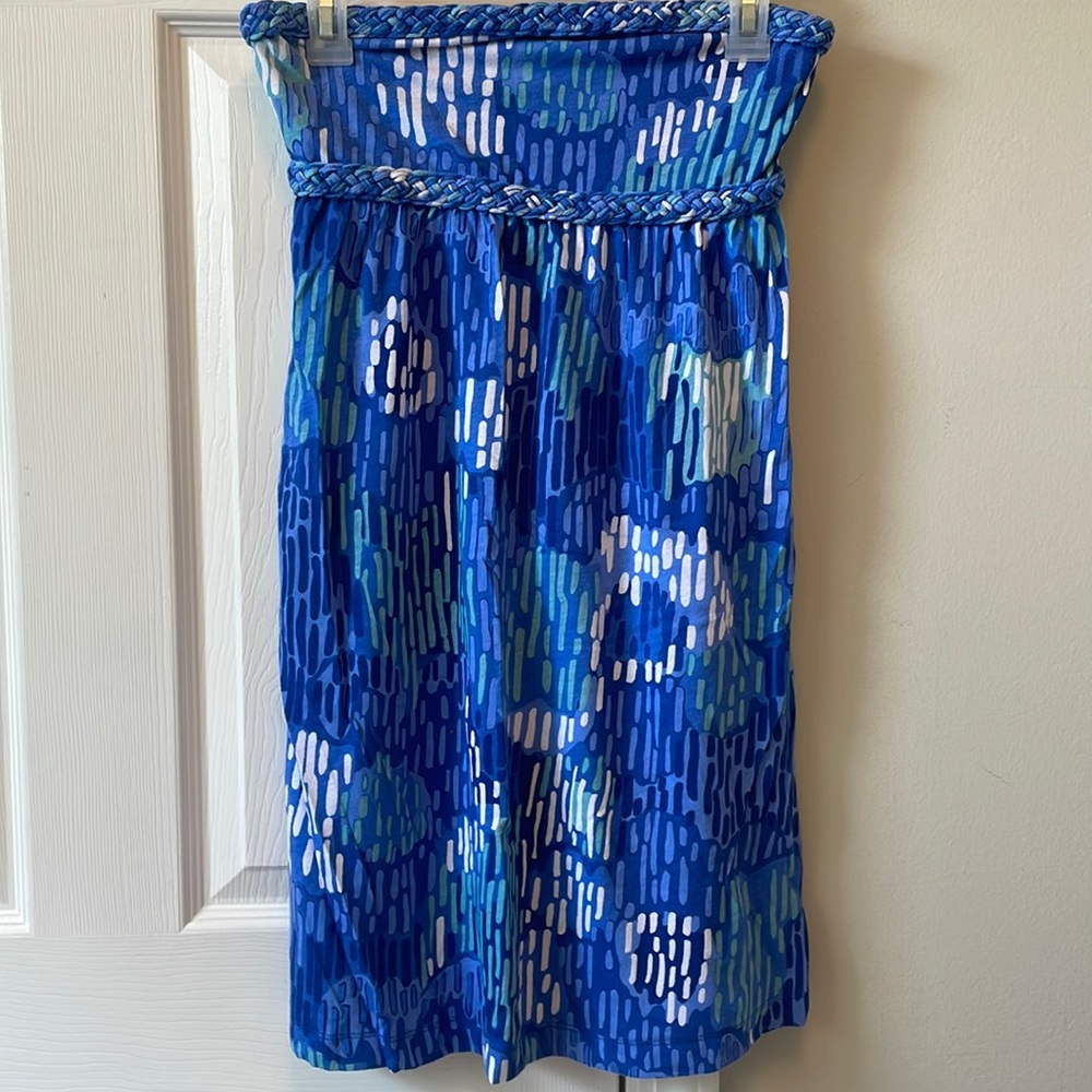 Blue strapless dress
